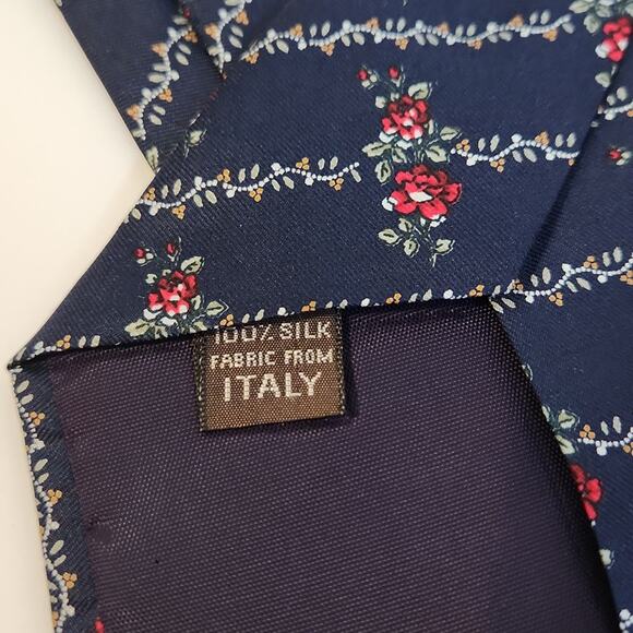Vintage Paco Rabanne Paris Men's 100% Silk Blue With Red Floral Design Business - Picture 4 of 6